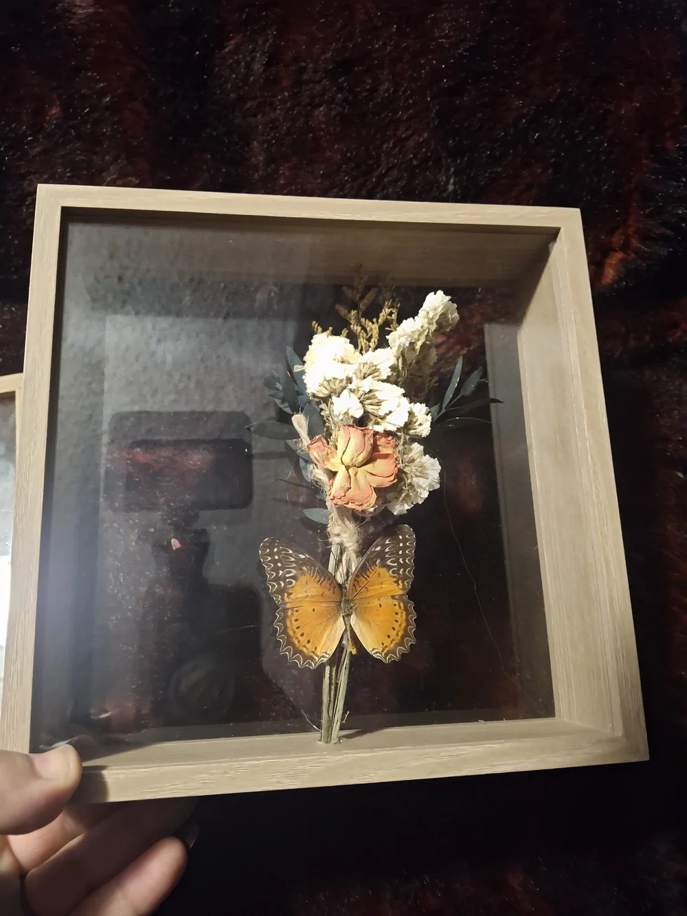 Decorative Framed Dried Flower and Butterfly Wall Art - Set of 2 - Natural Wood